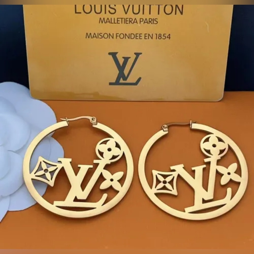 Gold-tone LV Monogram Circle Hoop Earrings